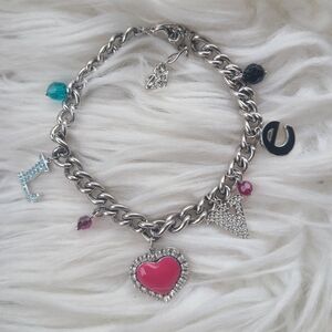 Swarovski Silver Toned Love Charm Bracelet with Pink Heart- Excellent Condition